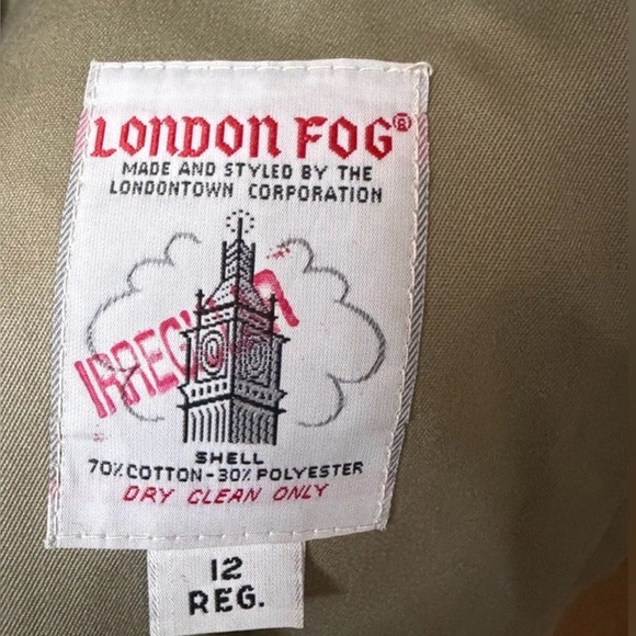 Vintage London Fog Khaki Double Breasted Trench Coat Size 12 Regular Plaid Lined - Picture 3 of 6